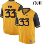 Youth West Virginia Mountaineers NCAA #33 T.J. Kpan Yellow Authentic Nike Stitched College Football Jersey WF15V71XP